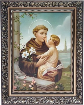 OBRAZ 50x40 ŚWIĘTY ANTONI ZDOBIONA ZŁOTA RAMA