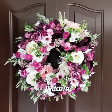 Весенне-летний свадебный приветственный венок ДОБРО ПОЖАЛОВАТЬ на дверь 45 см, свадебные цветы