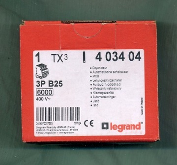 АВТОМАТИЧЕСКИЙ ВЫКЛЮЧАТЕЛЬ LEGRAND TX³ 3P B25A 403404