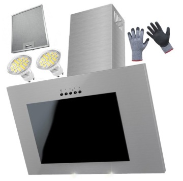 OKAP KUCHENNY KOMINOWY INOX SZKŁO LED 60CM FILTR LUX