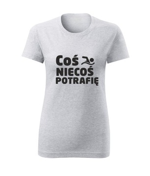 Koszulka T-shirt damska D606 COŚ NIECOŚ POTRAFIĘ PŁYWANIE szara rozm M