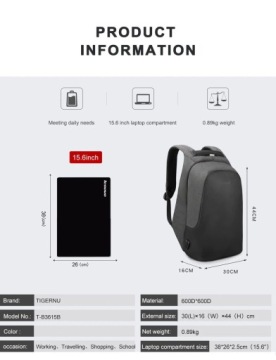 Противоугонный рюкзак T-B3615B 15.6
