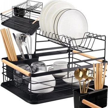 ДВУХУРОВНЕВАЯ СУШИЛКА ПОСУДЫ СУШИЛКА ДЛЯ СТОЛОВЫХ ПРИБОРОВ С ДЕРЕВЯННЫМИ РУЧКАМИ