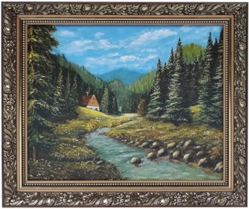 OBRAZ 50x60 PEJZAŻ KRAJOBRAZ ZDOBIONA ZŁOTA RAMA