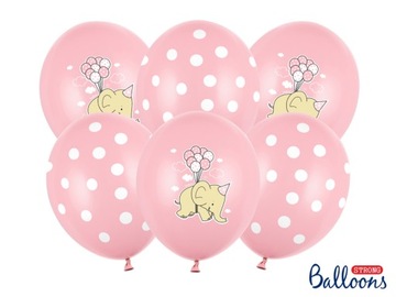 Balony 30cm, Słonik różowe Urodziny Chrzest 6szt