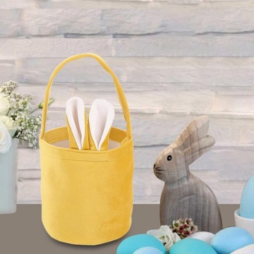 Kosz Wielkanocny Torebki Zająca Wielkanocnego, jajka, cukierki, żółte