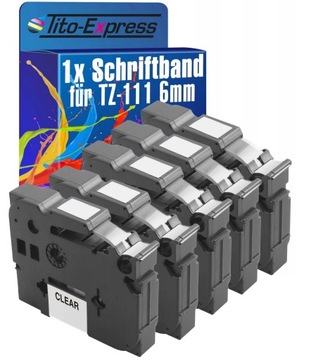 5x Taśma do BROTHER TZ-111 6mm TZe-111 przeźroczysta bezbarwna
