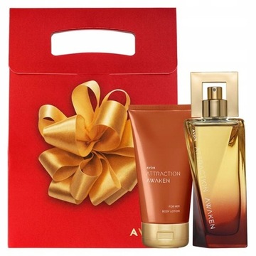 *AVON* WODA PERFUMOWANA ATTRACTION AWAKEN DLA NIEJ 50 ML + BALSAM + TOREBKA