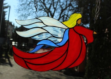 Ангелочек из красного витражного стекла Tiffany Kal, подвесной