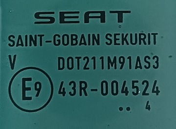 SEAT ALTEA 04 R SKLO (OKNO) BOČNÍ DVEŘE LEVÝ ZADNÍ