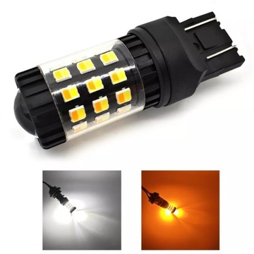 W21/5W żarówka LED 7443 12V CANBUS biała-pomarańczowa 1400lm przednie lampy