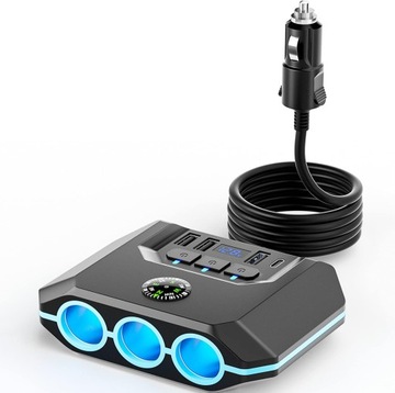 Rozgałęźnik/Rozdzielacz USB 12/24V|QC USB - C|5 x USB|3 x zapa