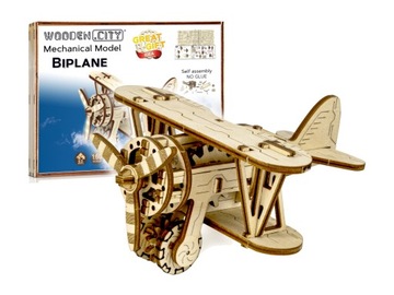 Puzzle 3D Drewniany Model Dwupłatowiec Wooden.City