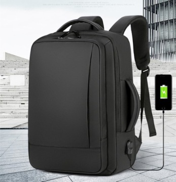 МУЖСКОЙ РЮКЗАК ДЛЯ НОУТБУКА ДОРОЖНАЯ СУМКА USB WORK РАСШИРЕННЫЙ ЧЕРНЫЙ
