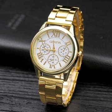 Srebrny styl Moda męska Geneva Złote zegarki Zegar