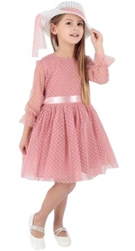 SUKIENKA ELEGANCKA TIUL KAPELUSZ róż 7/8 H110B