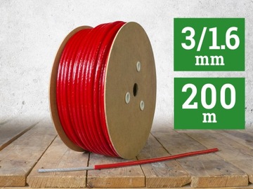 Linka lina stalowa w PCV 1,6/3mm 200m czerwona 1x7