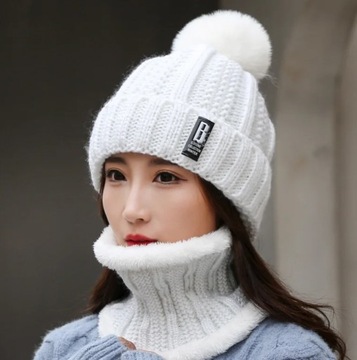 ЖЕНСКИЙ ЗИМНИЙ КОМПЛЕКТ Шапка-двойка, утеплитель для шеи, водолазка, ТЕПЛЫЙ БЕЖЕВЫЙ