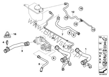 BMW E60 E61 E63 E64 4.8 V8 5.0 BENZÍN N62 PŘÍVOD GUMOVÉ TRUBKA WAZ VODY 7545653