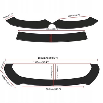 SPLITTER UNIWERSALNY CZARNY POŁYSK SUPER JAKOŚĆ BMW AUDI VW