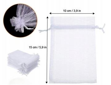 100X WORECZKI Z ORGANZY BIAŁE PREZENT PODZIĘKOWANIA ŚLUB WESELE 14x9,5 CM