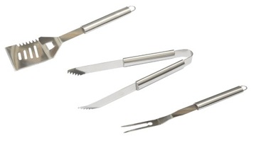 GRILL ZESTAW 3 NARZĘDZI ŁOPATKA WIDELEC SZCZYPCE