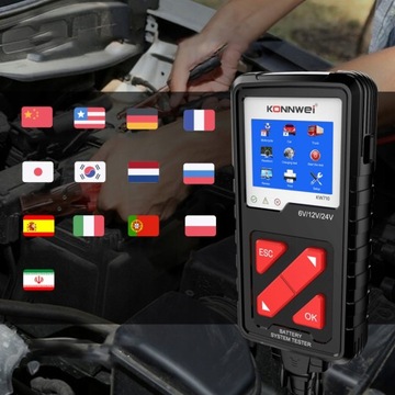 KONNWEI KW710 ТЕСТЕР АККУМУЛЯТОРА ПОЛЬСКОЕ МЕНЮ 6 В 12 В 36 В CE