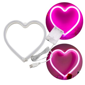 ŚWIECĄCE SERCE NEONOWE LED MOCNE USB LUB BATERIE AA PREZENT WALENTYNKI 20CM