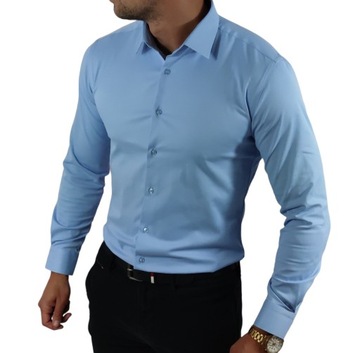 Klasyczna elegancka koszula slim fit ciemny błękit ESP06 - 3XL