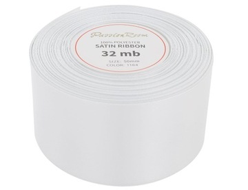 Wstążka tasiemka satynowa atłasowa ozdobna dekoracyjna 50mm 32mb srebrna
