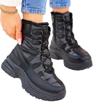 Czarne Buty Zimowe Ocieplane Śniegowce Z Futrem Sky 39