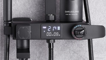 ДУШЕВАЯ КОЛОННА С ЛЕНТОЙ И НАБОРОМ ДОЖДЕВОГО ТОКА, ЧЕРНАЯ, НАВЕРХНИЙ МОНТАЖ + LED