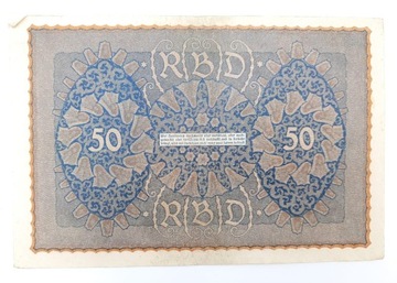 Старая коллекционная банкнота Германии 50 марок 1919 года.