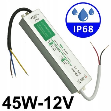 ZASILACZ LED WODOODPORNY 45W 12V IP68 HERMETYCZNY WEWNĘTRZNY / ZEWNĘTRZNY