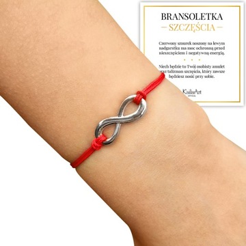 BRANSOLETKA CZERWONA SZCZĘŚCIA ZNAK NIESKOŃCZONOŚCI INFINITY NA SZNURKU