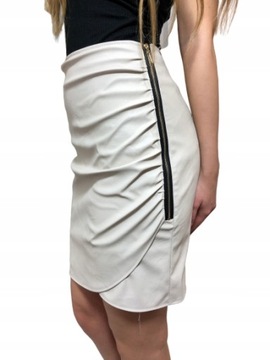 D7 SPÓDNICA MARSZCZONA ZAMEK BEŻ EKOSKÓRA R.38