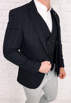 Черный элегантный приталенный жакет в серую клетку 50