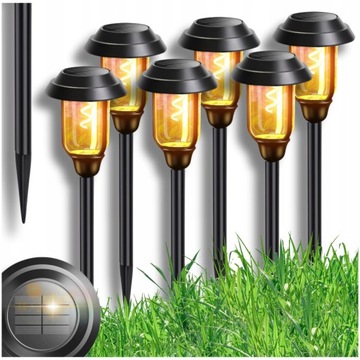 6x LAMPA SOLARNA LED OGRODOWA WBIJANA SŁUPEK LATARNIA FILAMENT ŻARÓWKA