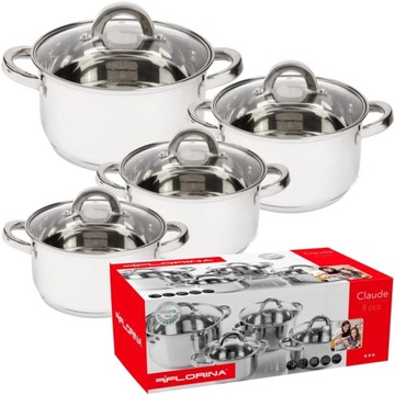 Zestaw garnków FLORINA Claude 8 cz. Indukcja INOX