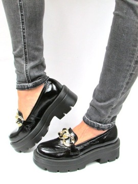 MOKASYNY NA LEKKIEJ TRAPEROWEJ PODESZWIE SKÓRA 37