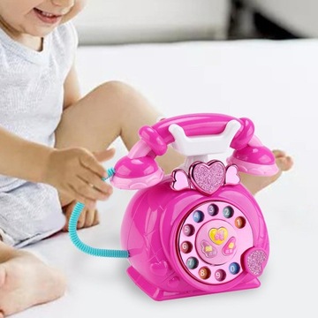 Мультяшный телефон, игрушечная машина для рассказа историй, имитирующая стационарный телефон, розовый и красный