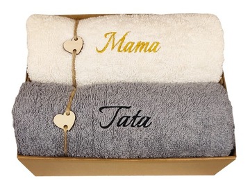 PREZENT ZESTAW RĘCZNIK DZIEŃ MAMY I TATY Z HAFTEM MATKI OJCA UPOMINEK BOX