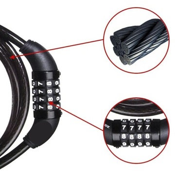 ВЕЛОСИПЕДНЫЙ ЗАМОК ВЕЛОСИПЕДНЫЙ ЗАМОК ПРОЧНЫЙ КАБЕЛЬ Код комбинации 110см