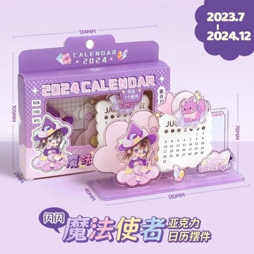 2024 Year Cartoon Girl Acrylic Calendar Cute Rabbit and Cat Desk Calendars