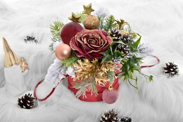 STROIK ŚWIĄTECZNY NA STÓŁ FLOWER BOX BOŻE NARODZENIE KOMPOZYCJA ŚWIERK GŁÓG