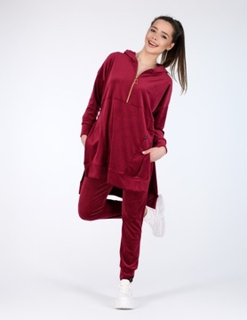 Welurowe dresy damskie EMI II - welurowa bluza + spodnie - bordo 4XL/5XL