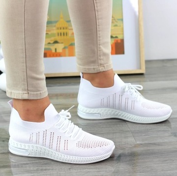 ДЫШАЩИЕ ЖЕНСКИЕ КРОССОВКИ ВОЗДУШНЫЕ КРОССОВКИ ДЛЯ ЭЛАСТИЧНОГО ЛЕТА 38 ИЗ БЕЛОГО МАТЕРИАЛА 38