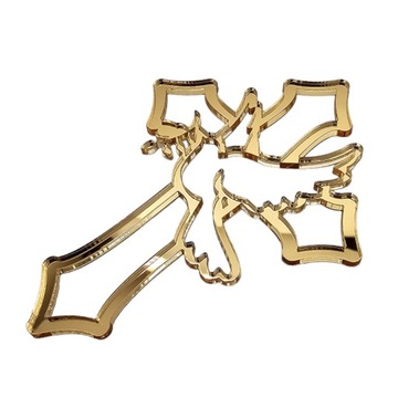 Topper DEKOR na komunie złoty KRZYŻYK KRZYŻ ażurowy z gołębicą złote lustro