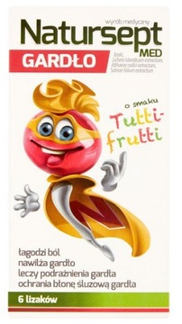 Natursept Med Gardło, lizaki, smak tutti frutti, 6 sztuk, LIZAK KRÓTKA DATA