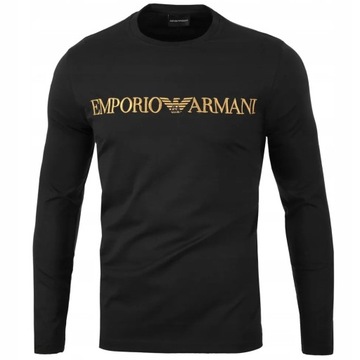 EMPORIO ARMANI KOSZULKA LONGSLEEVE - HAFTOWANE LOGO - CZARNA - S